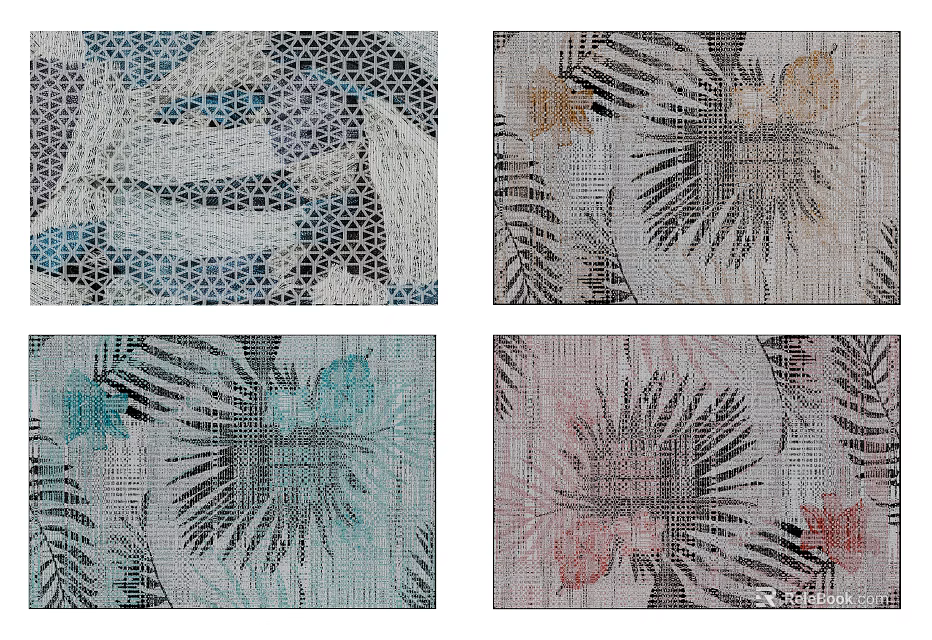 Square Rugs With Modern Artistic Palm Leaf Patterns And Colorful Designs 3d model