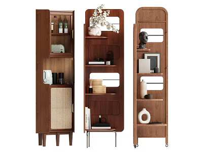 Modern Wooden Shelving Units With Open Display Shelves And Decorative Storage Cabinets 3d model