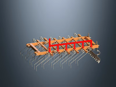 Durable Agricultural Equipment With Metal Tines And Reinforced Frame For Farming 3d model
