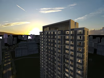 High Rise Residential Building With Modern Design Windows Balconies And Sunset Urban View 3d model