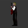 Man With Blonde Hair Wearing Glasses White Shirt Black Vest And Red Electric Guitar