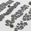 Garden Stepping Stones With Gray Natural Stones Arranged In Paths And Small Green Plants
