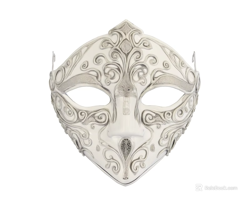 Elegant Decorative Ornament Set With White Mask And Intricate Filigree Patterns 3d model 