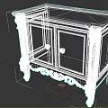 Entryway Console Cabinet With Pink Carved Legs Double Door Design And Black Marble Top