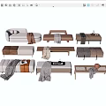 Various Styles of Bed Bench with Upholstered Seats Wooden Frames and Blankets
