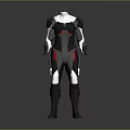 Futuristic Game Movie Character Black White Red Sleek Battle Suit Design