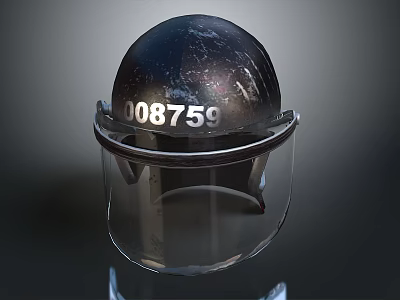 Glossy Black Spherical Helmet With Transparent Visor And Number 008759 3d model