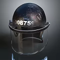 Glossy Black Spherical Helmet With Transparent Visor And Number 008759