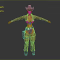 3D Female Cowboy Character In Leather Armor Outfit With Cowboy Hat And Belt Holster