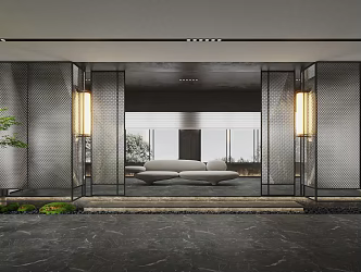 Modern hotel clubhouse aisle corridor hotel entrance lounge area 3d model