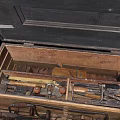 Open Vintage Wooden Toolbox With Various Hardware Tools And Accessories Inside 3d model