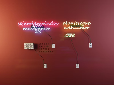 Colorful Neon Decorative Lights Featuring Welcome Letters in Café Bar Red Wall 3d model
