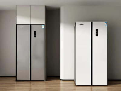 Modern Double Door Refrigerator Freezer with Gray and White Sleek Design for Contemporary Home Interior 3d model
