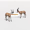 Two Antelopes with Long Curved Horns Brown Fur Standing on White Background