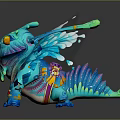 Cute Blue Fantasy Game Movie Character With Winged Design Star Decorations And Purple Flowers