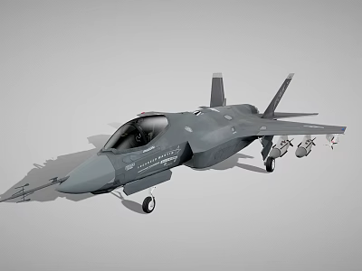 Gray Modern Fighter Jet With Stealth Design And Underwing Armaments 3d model