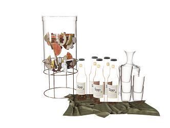 Modern Wine Bottle Wine Set Meal Supplement Wine Glass Fruit Teapot 3d model