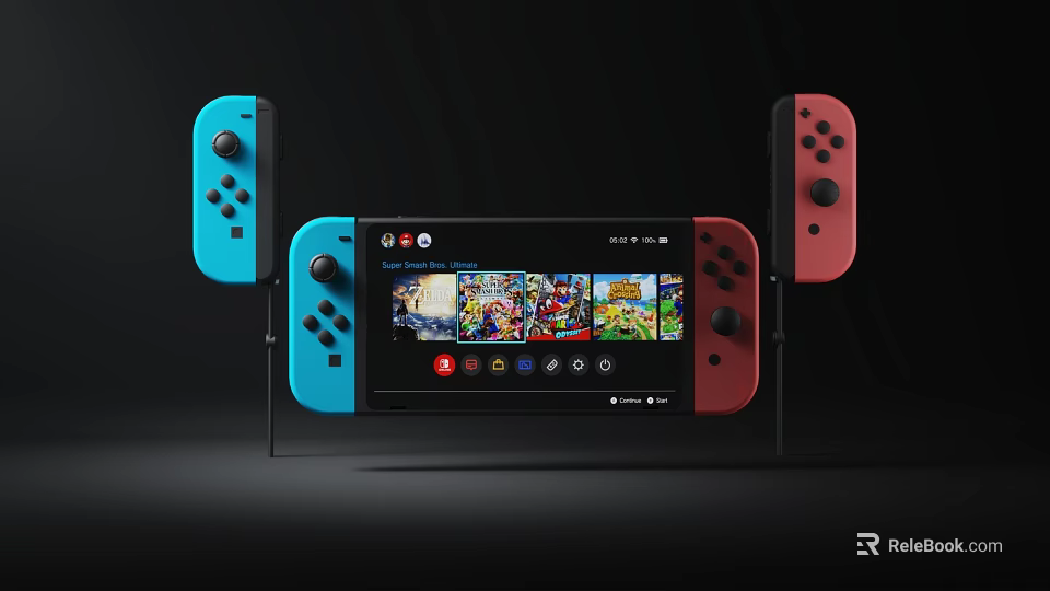 Nintendo Switch Entertainment Console Featuring Blue and Red Controllers Game Display Screen 3d model 