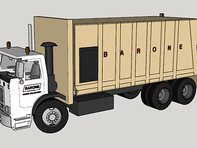 Commercial Cargo Truck With White Cab Beige Cargo Body BARONE Lettering And Black Wheels 3d model