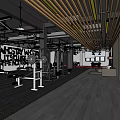 Modern Gym Interior With Fitness Equipment Barbells Benches And Wooden Ceiling Flooring