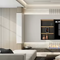 Elegant Modern Living Room Interior With Sofa Coffee Table TV Cabinet Fireplace And Clock
