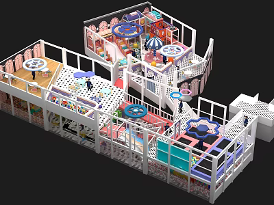 Colorful Multi Level Indoor Playground With Slides Trampolines And Climbing Structures 3d model