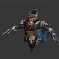 Detailed 3D Render Mechanical Warrior Character with Red White Armor and Mechanical Limbs