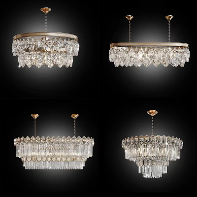 Elegant Modern Crystal Chandeliers With Gold Frame And Hanging Crystals 3d model