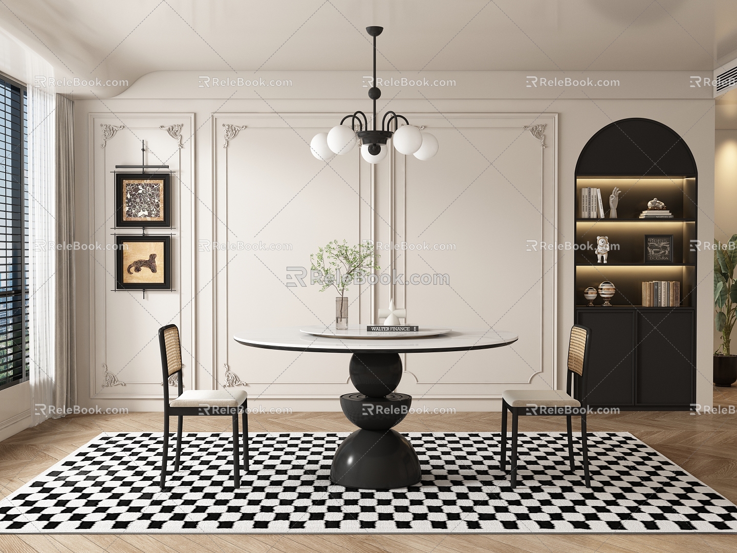 French Middle Ancient Restaurant Dining Table and Chair 3d model