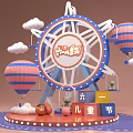 Children's Day Festive Scene With Ferris Wheel Hot Air Balloons Building Blocks And Teddy Bear