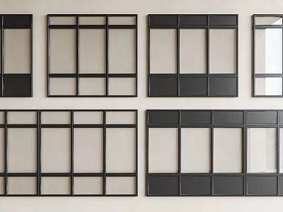 Modern Interior Design Black Frame Room Dividers With Various Grid Patterns And Glass Panels 3d model