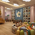 Children's Training Center Front Desk With Pink Walls Marble Countertop And Bookshelves