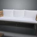 Modern Style Sofa Design With Rattan Armrests White Cushions And Metal Legs