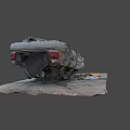 Dismantled Car Wreckage With Scattered Rusted Metal Parts On Ground