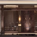 Elegant Private Box Interior With Wooden Elements Glass Partitions Dining Table Chairs And Warm Lighting