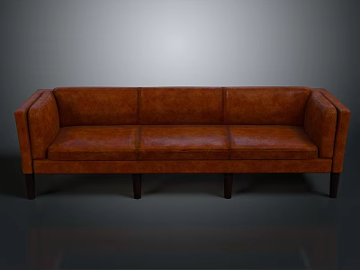 Brown Leather Sofa With Armrests And Wooden Legs For Living Room 3d model
