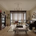 Classic Living Room Featuring Black Leather Sofa Coffee Table Armchair Rug Wall Art And Chandelier