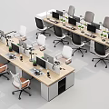 Modern Office Workspace With Multiple Office Desks Computers Table Lamps Green Plants And Chairs