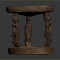 Decorative Wooden Stool With Round Carved Top And Ornate Base Design