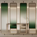 Modern Room Dividers With Golden Frame Gradient Green Glass And Woven Elements