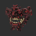 Fierce Red Game Movie Character Mask With Intricate Curled Patterns