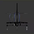 Mechanical Device Model With Blue Fan Blades Black Central Rod Metal Rings And Support Legs