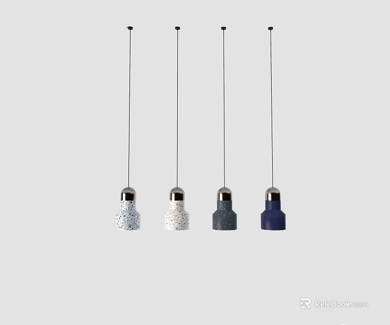 Stylish Pendant Lights with Four Assorted Color Ceramic Shades for Modern Interior 3d model
