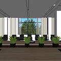 Modern Conference Room Interior With Long Table Green Plants Multiple Screens And Windows