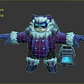 Game Movie Character With Purple Coat White Fur Wearing Goggles Blue Details Carrying Blue Box