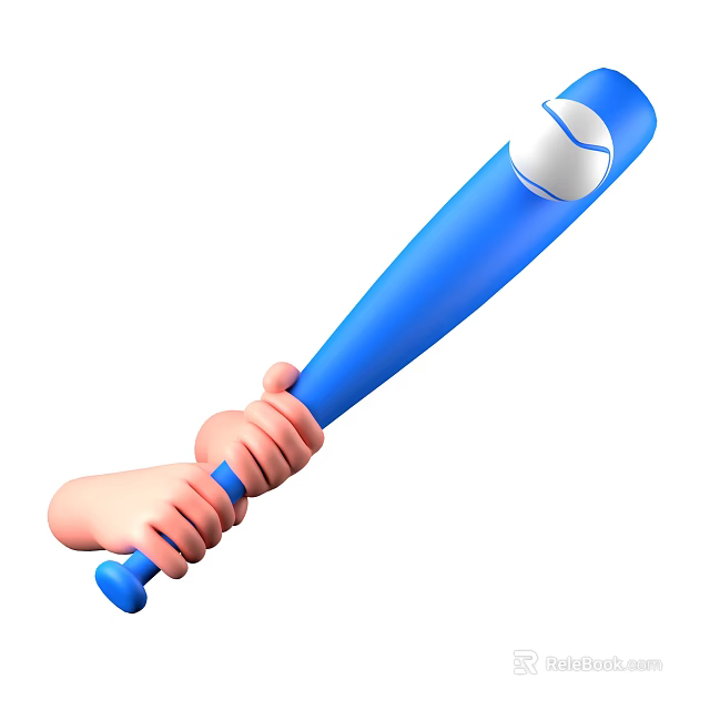 Sports Equipment Featuring Hand Holding Blue Baseball Bat With White Ball 3d model 