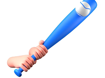 Sports Equipment Featuring Hand Holding Blue Baseball Bat With White Ball 3d model