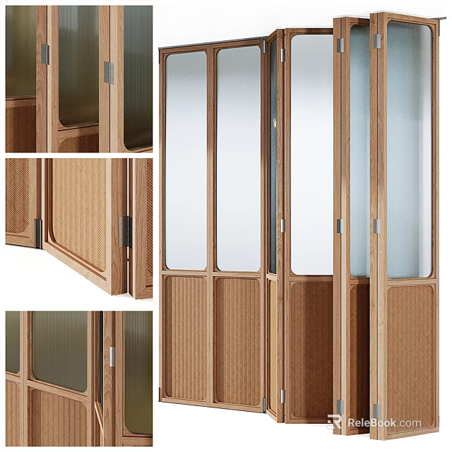 Modern Wooden Sliding Doors With Glass Panels And Frames For Interior Design 3d model 