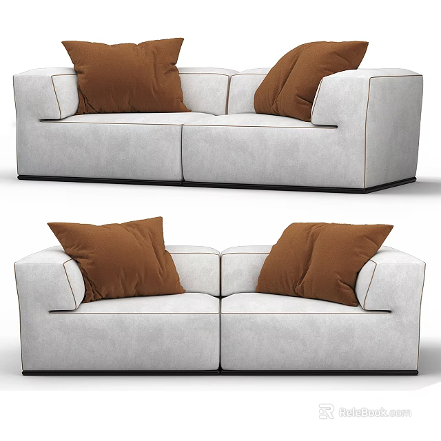 Modern Light Gray Sectional Sofa With Brown Decorative Pillows And Streamlined Design 3d model