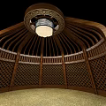 Wooden Pergola with Curved Top and Lattice Design Featuring Hanging Lamp